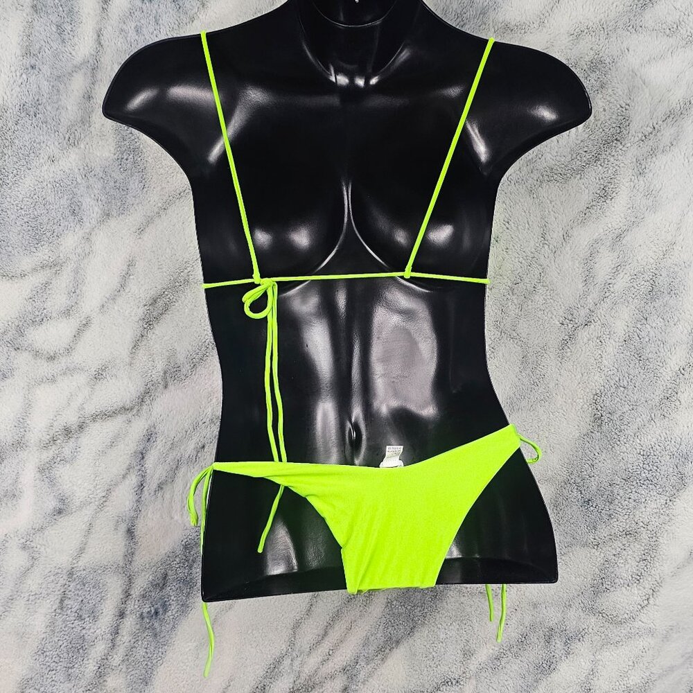 Set of 2 Dolls Kill Size Small Neon Green/Red Strappy Bikini Multi-Way Straps - Picture 5 of 12